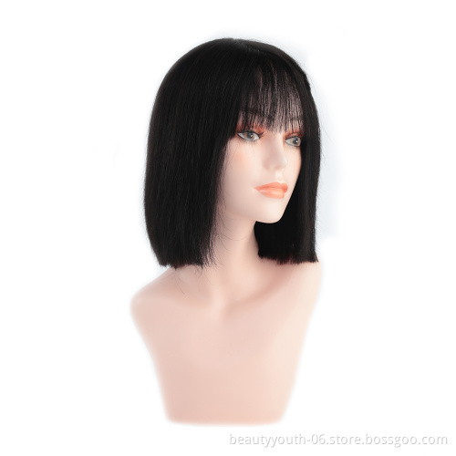 Straight Human Hair Wigs with Bangs Brazilian Virgin Silky  Human Hair None Lace Front Wigs Machine Made Wigs